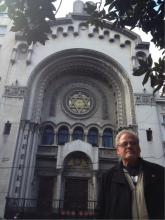 Foster in front of an historic synagogue in Buenos Aires.
