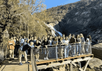 Students in Leon, on a bridge in the countryside. 